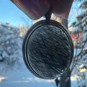 Tourmalinated Quartz Polished Oval Pendant - Sterling Silver 925